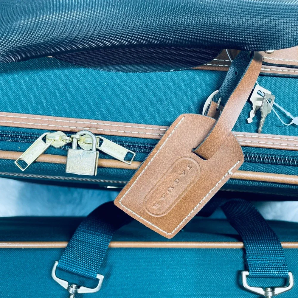 Jaguar Rolling Suitcase Green Canvas Faux Leather Large Vintage Bag